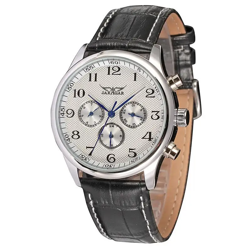 Модные мужские наручные часы от ведущего бренда Jaragar с автоматическим заводом, тонкий чехол с календарем и циферблатом 24 часа в неделю из натуральной кожи - Цвет: Белый