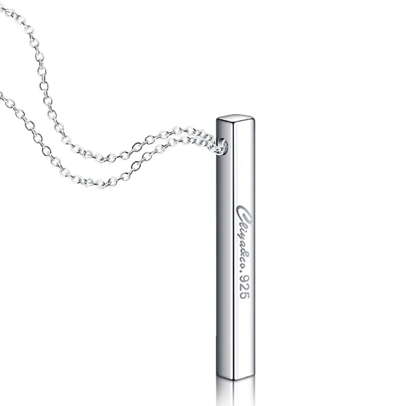 

High quality sterling silver jewelry Fashion woman solid 925 silver necklace Simple rectangular silver pendant silver chain gift