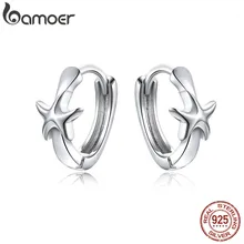 Bamoer, серебряные крошечные серьги-кольца для девочек, ювелирное изделие, серебро, 925, морская звезда, лист, сердце, узел, серьги-обручи, антиаллергенные, Brincos SCE650