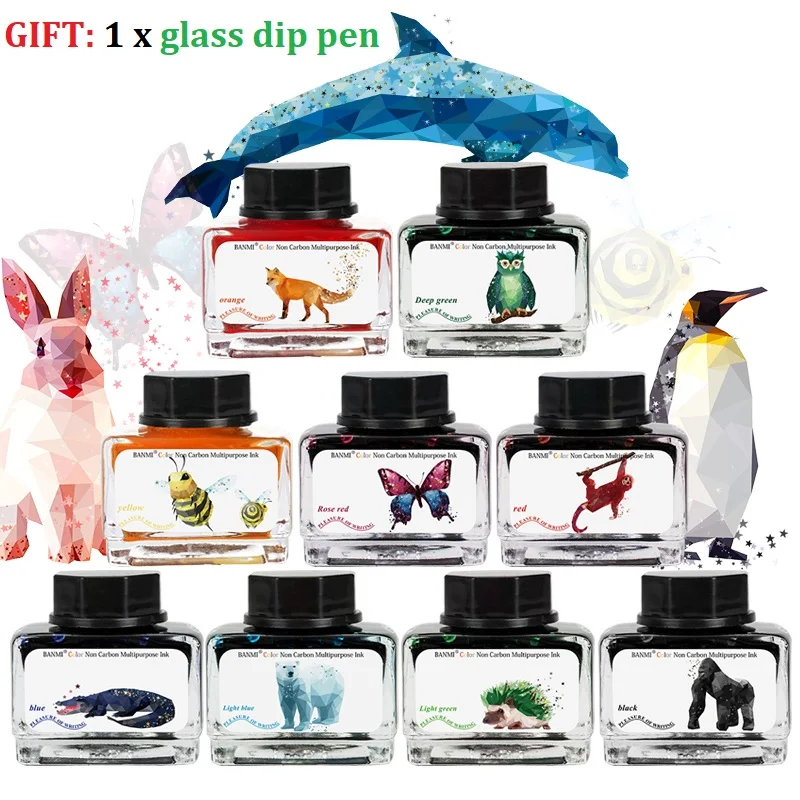 

Banmi 12 bottles/set ,15ml/bottle,color ink, golden powder, split pen, dip pen ink, color ink gift box