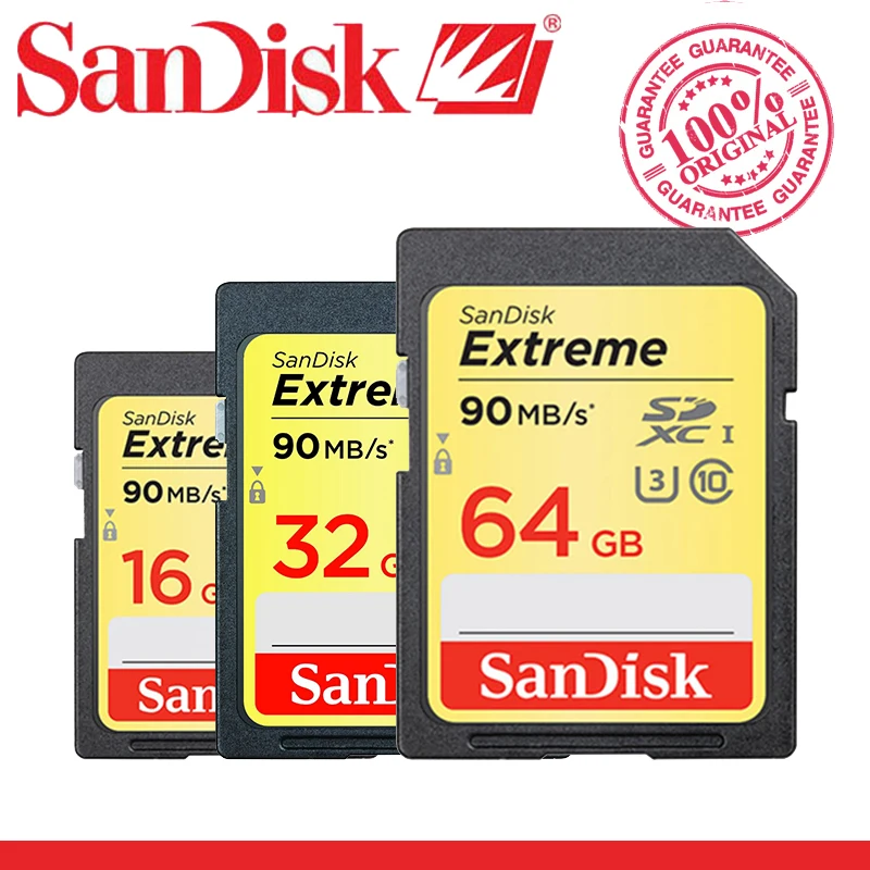 Оригинальная SanDisk Extreme PLUS sd-карта SDHC SDXC U3 карты памяти класс 10 90 МБ/с./с 64 ГБ 32 ГБ 16 ГБ 128 ГБ cate SD для камер