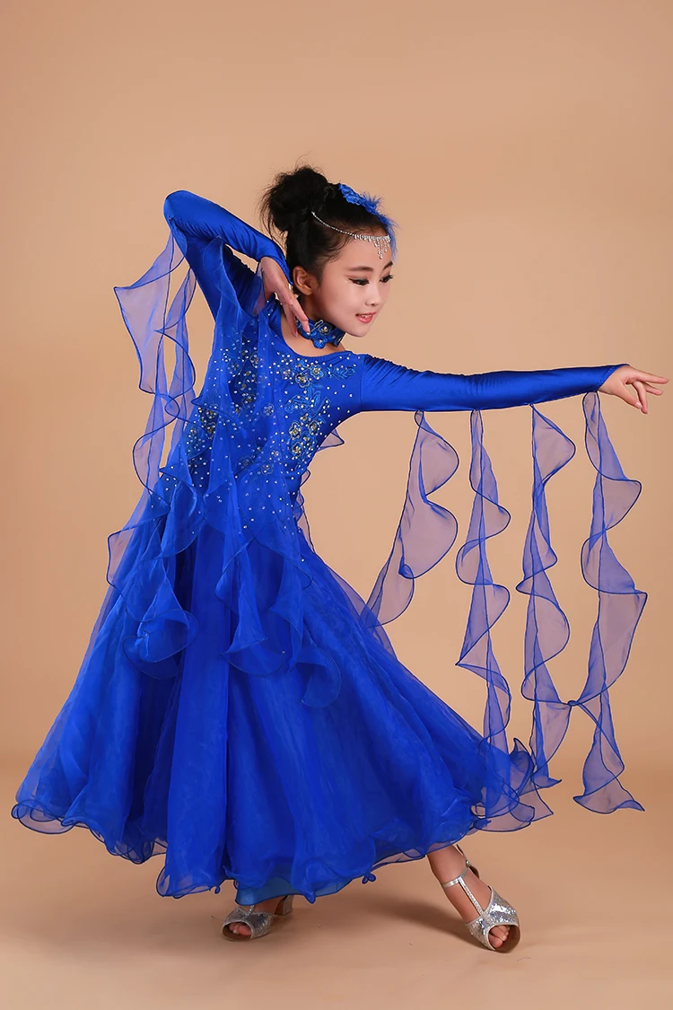 Детское стандартное бальное танцевальное платье для девочек с длинным рукавом, платье-пачка для выступлений на сцене, платье для Танго/вальса