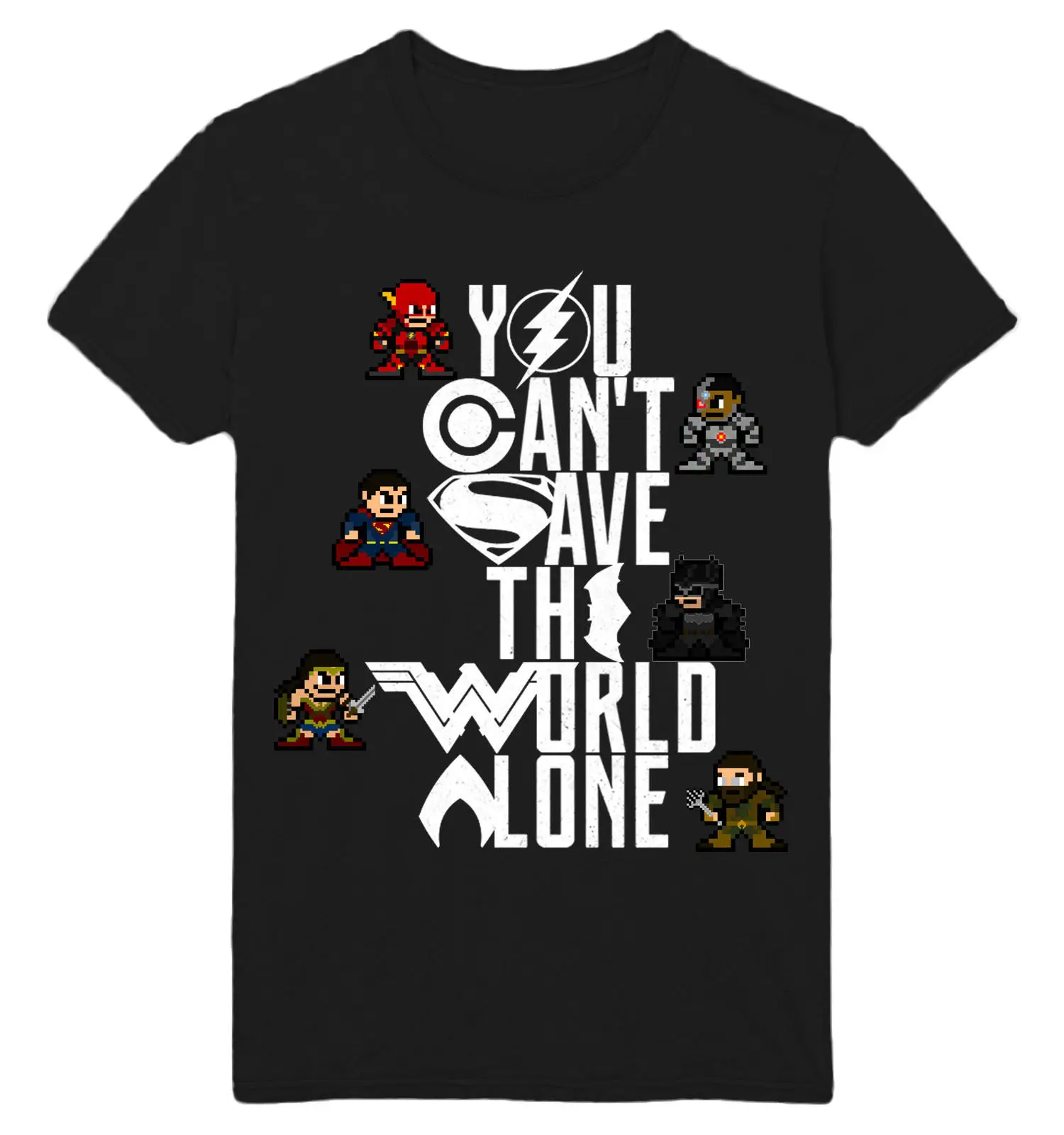 8 бит JUSTICE LEAGUE OF AMERICA YOU CANT SAVE THE WORLD ALONE унисекс футболка хип хоп Новинка футболки