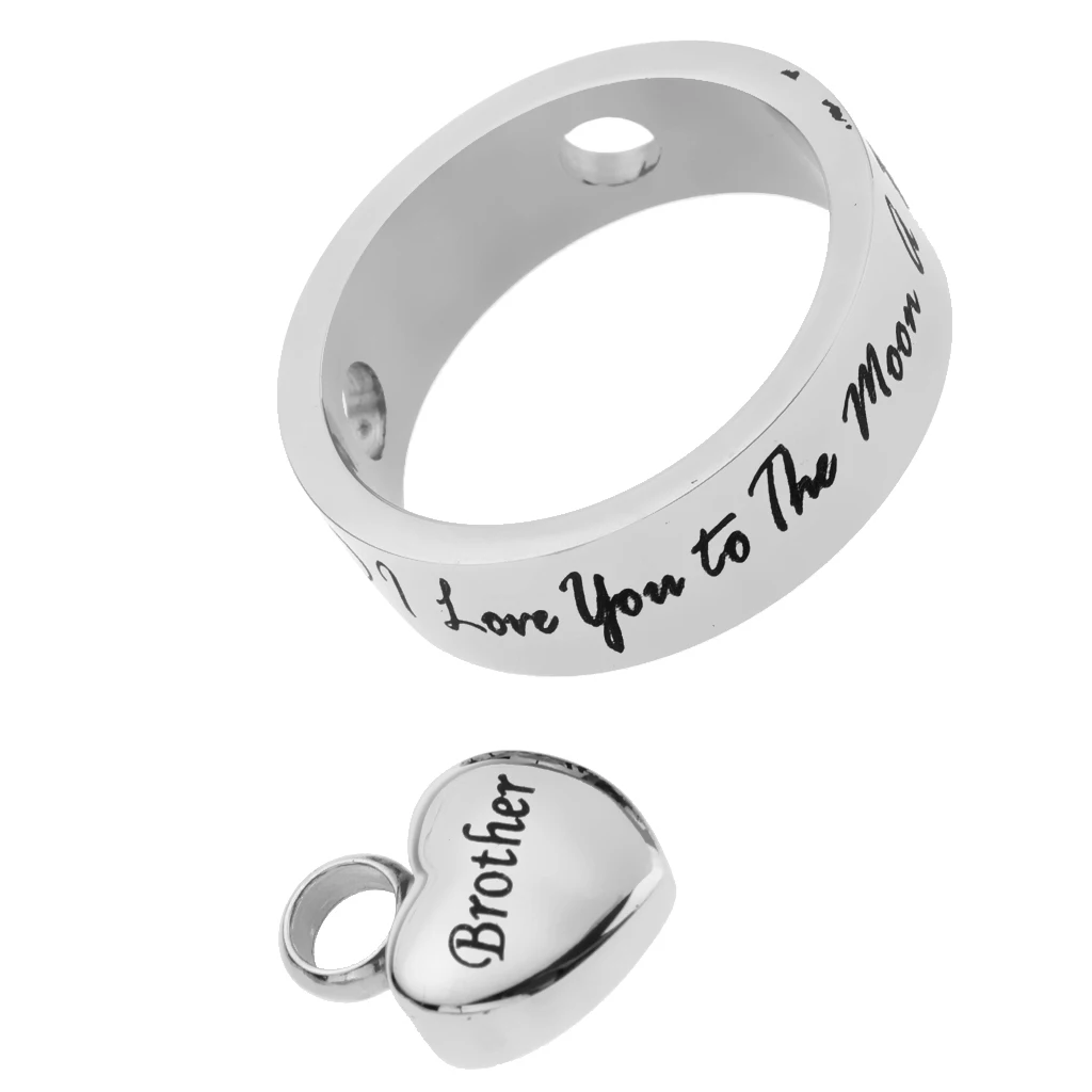 Round Loop Heart I Love You to the Moon and Back Stainless Steel Urn Pendant Memorial Keepsake Jewelry