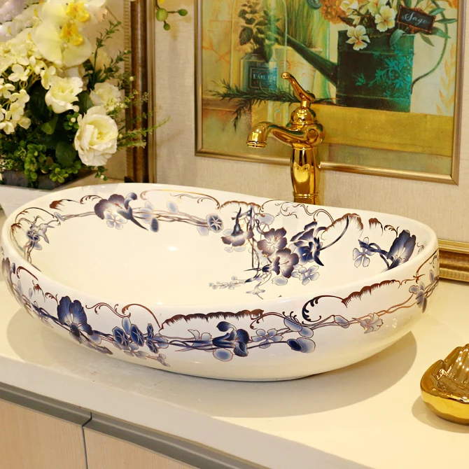high quality ceramic sanitary wash basin art basin Oval Blue Bell Counter Top Wash Basin Bathroom Sinks high quality ceramic sanitary wash basin art basin Oval Blue Bell Counter Top Wash Basin Bathroom Sinks