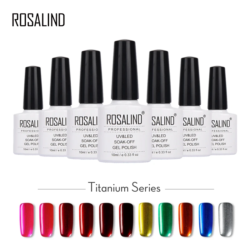 

ROSALIND Titanium Gel Nail Polish 10ML Top Coat UV Sliver color Soak Off Nail Art Gel Semi Permanent Gel Lak Hybrid Varnishes