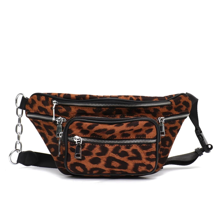 CEZIRA Модные женские поясные сумки на плечо повседневные из микрофибры цепи мульти молния нагрудная сумка Функциональная сумка леопардовая поясная сумка - Цвет: Brown