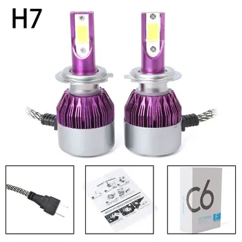 

2pcs C6 LED Car Headlight Kit COB H7 36W 7600LM White Light Bulbs purple