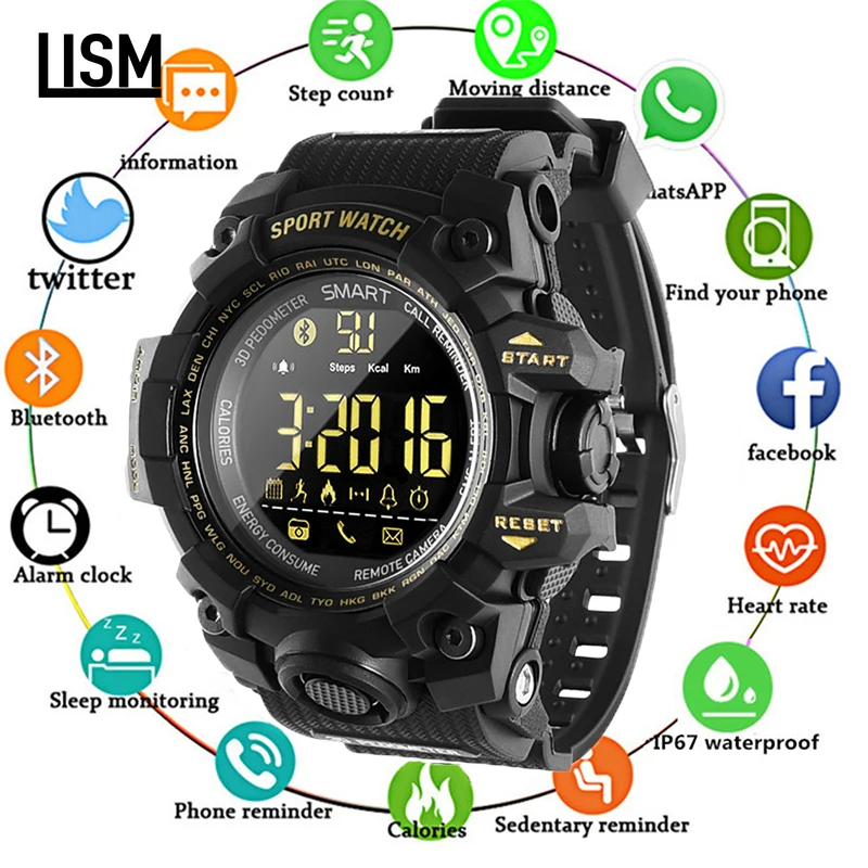 

Outdoor Smart Watch Men Wristwatch Pedometer Calorie Stopwatch Fitness Watch Waterproof Call SMS Reminder Relogio Inteligente