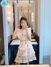 2019 new net red printed lace lotus leaf holiday dress Knee-Length Tank Sleeveless Sheath Office Lady 2019 new net red printed lace lotus leaf holiday dress Knee-Length Tank Sleeveless Sheath Office Lady