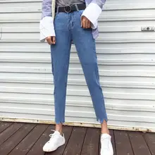 Деним, джинсы для женщин нерегулярные ретро простые свободные потертые джинсы женские шаровары до щиколотки брюки