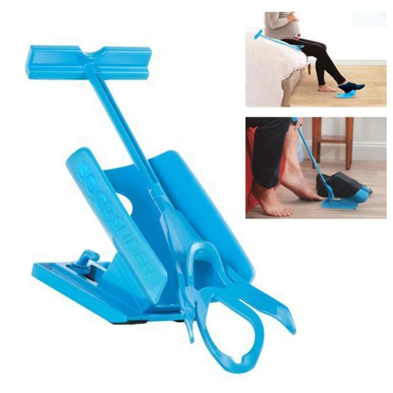 Mayitr 1pc Sock Slider Aid Blue Helper Kit Helps Put Socks On Off No Bending Shoe Horn Suitable For Socks