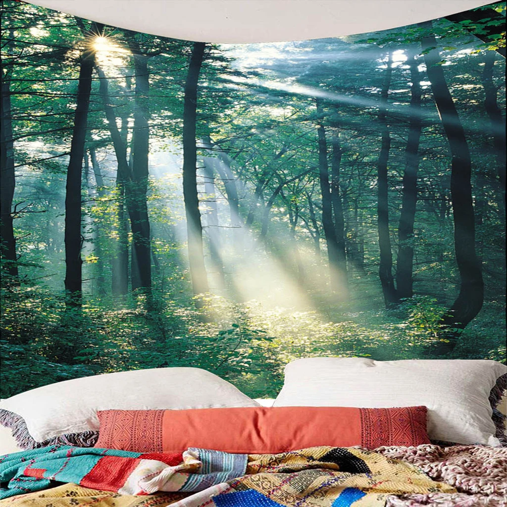 Modern Indoor Outdoor Wall Decor 3D Hanging Tapestry Beach Towel Forest Sunshine Series