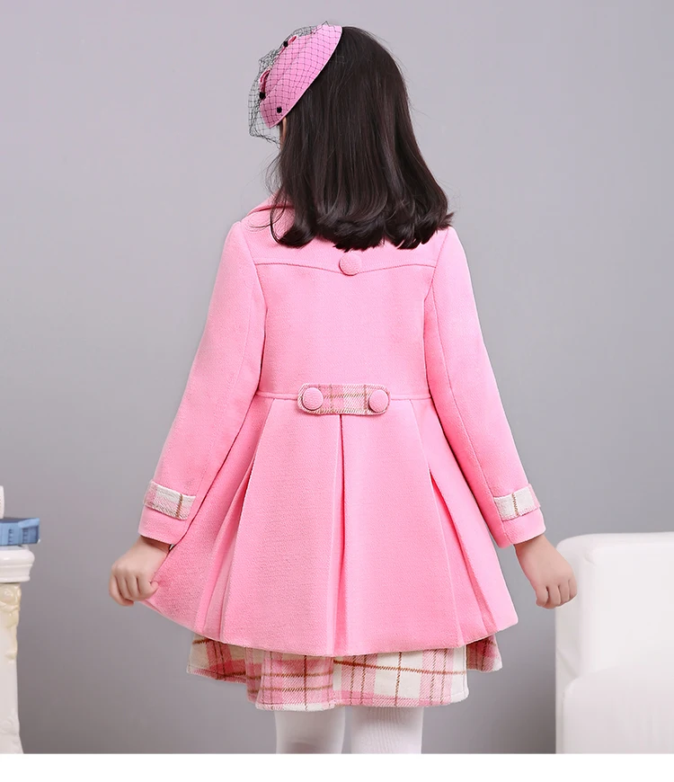 Шерстяная Одежда для девочек комплект из 2 предметов, детское твидовое пальто+ клетчатое платье-жилет осенне-зимняя Детская шерстяная куртка+ платье, костюм-двойка, P4