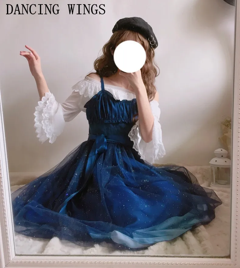 Stary Sky Gradient Blue женское летнее платье на лямках длинное Элегантное двухслойное