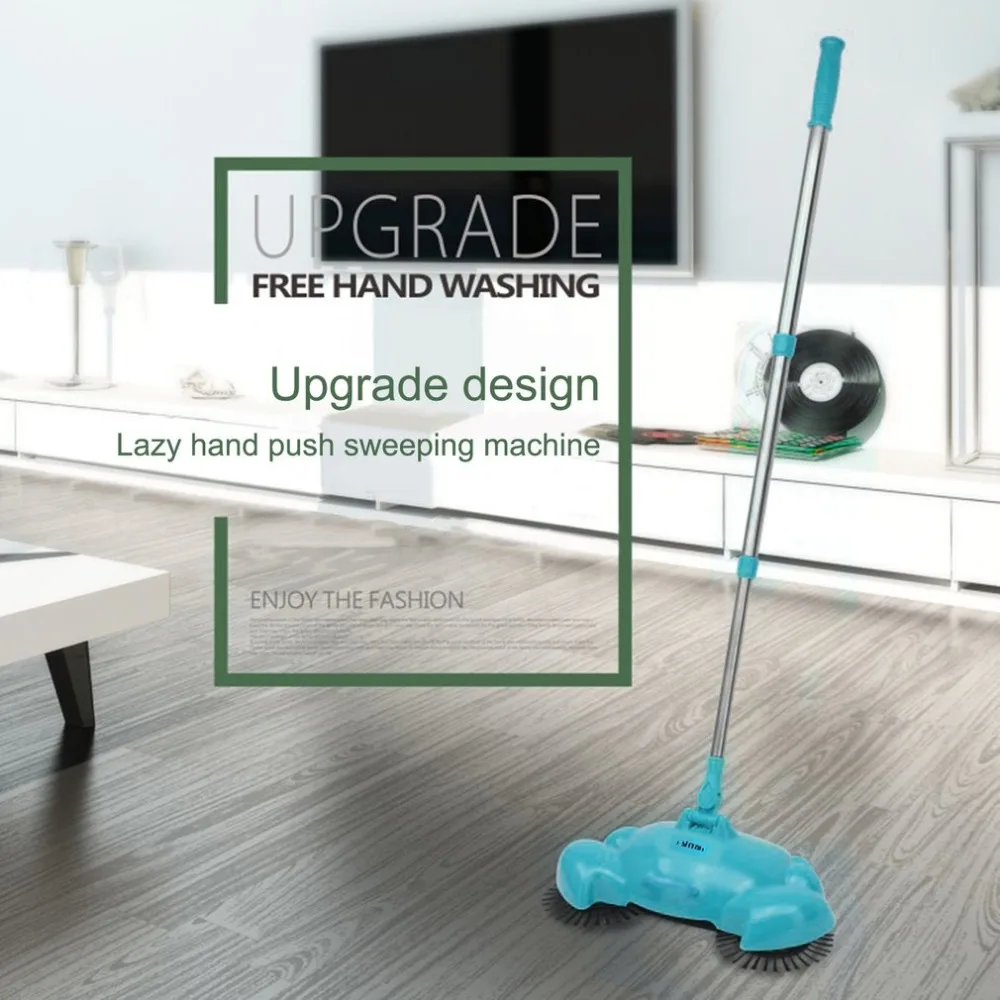 

Floor Sweeping Machine Without Electricity Rotatable Cleaner Handheld Sweeper with Adjustable Handle Household Cleaning Tool