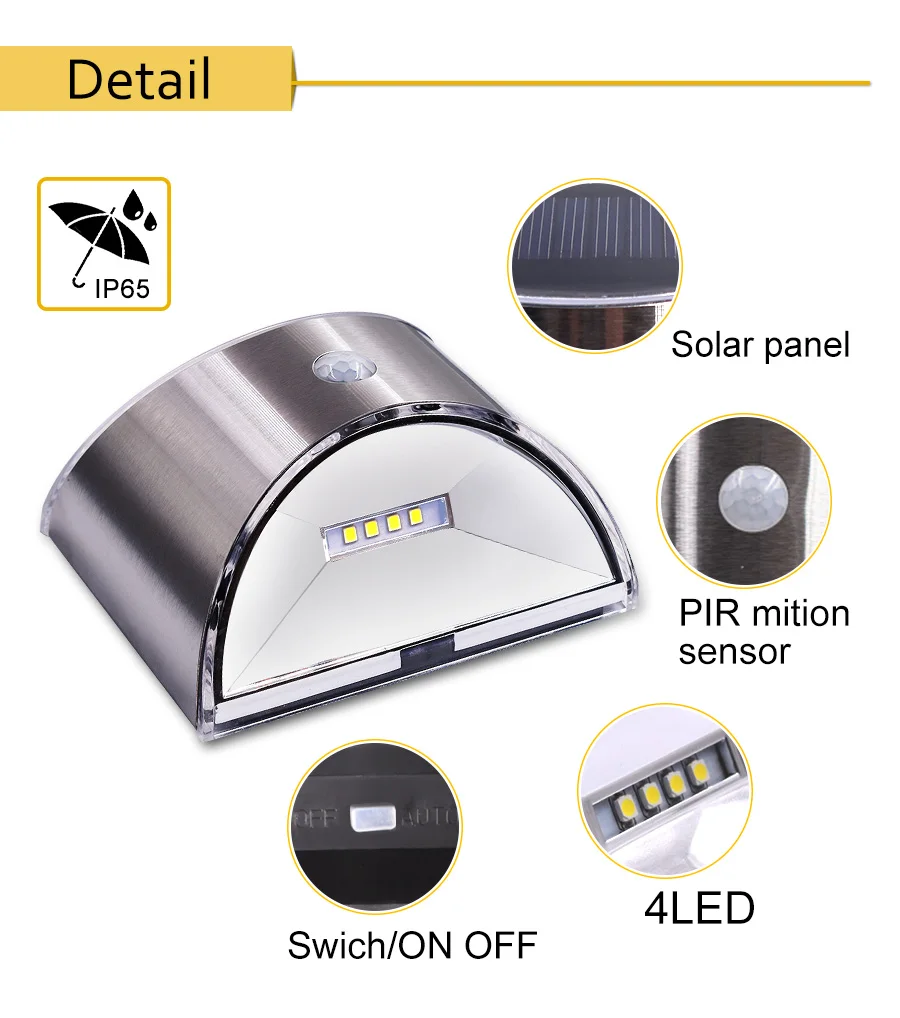 Дизайн солнечный светильник 4 Светодиодный светильник на солнечных батареях PIR датчик движения водонепроницаемый светильник безопасности ing для наружного сада настенный забор