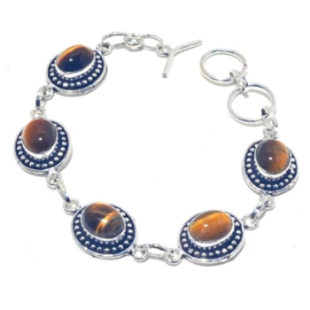 

Tiger Eye Bracelet Silver Overlay over Copper, 21cm , B3977