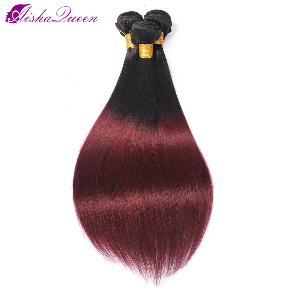 Aisha Queen Peruvian Straight Hair Weave Bundles 1B/99J Burgundy Two Tone Ombre Human Hair Bundles Remy Hair Extensions