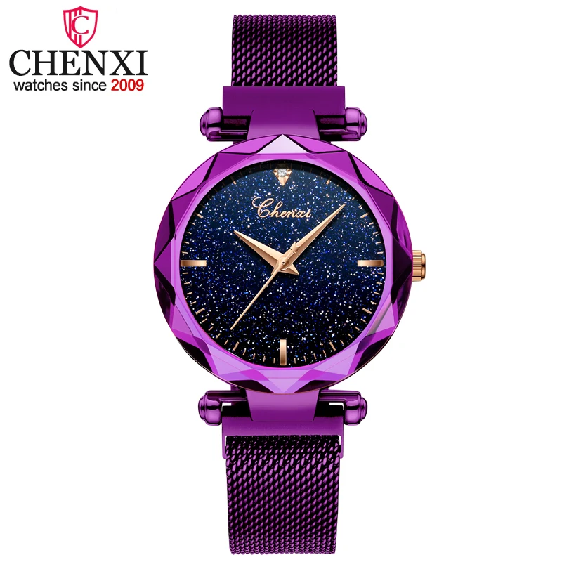 

CHENXI Fashion Elegant Quarts Women Watches Purple Rose Gold Ladies Wristwatch Fancy Starry Sky Dial Clock Relogio Feminino