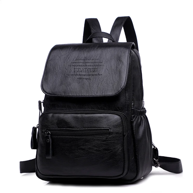 Винтажный кожаный рюкзак женская сумка на плечо рюкзак мягкий большой емкости женский рюкзак натуральная модная кожаная сумка - Цвет: Черный