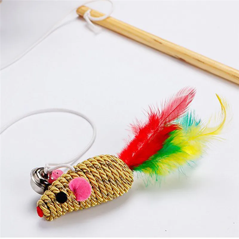 Wooden Rod Mouse Funny Cat Teaser Pet Cat Playing Training Toy Random