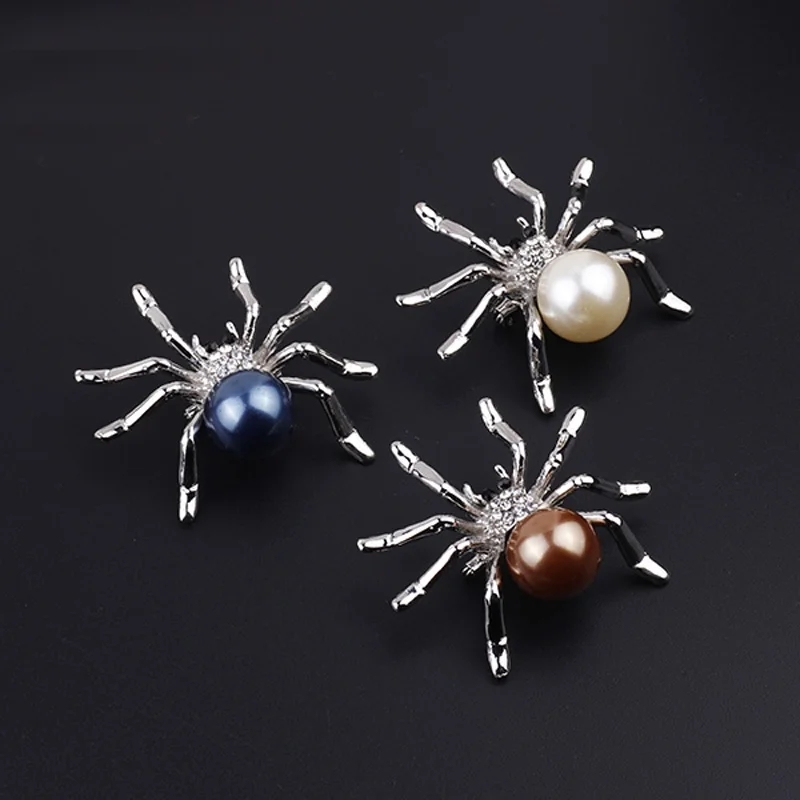 The Fine Delicate Unique Animal Spider Brooch Full Rhinestone Imitation Pearl Cute Brooch Pins