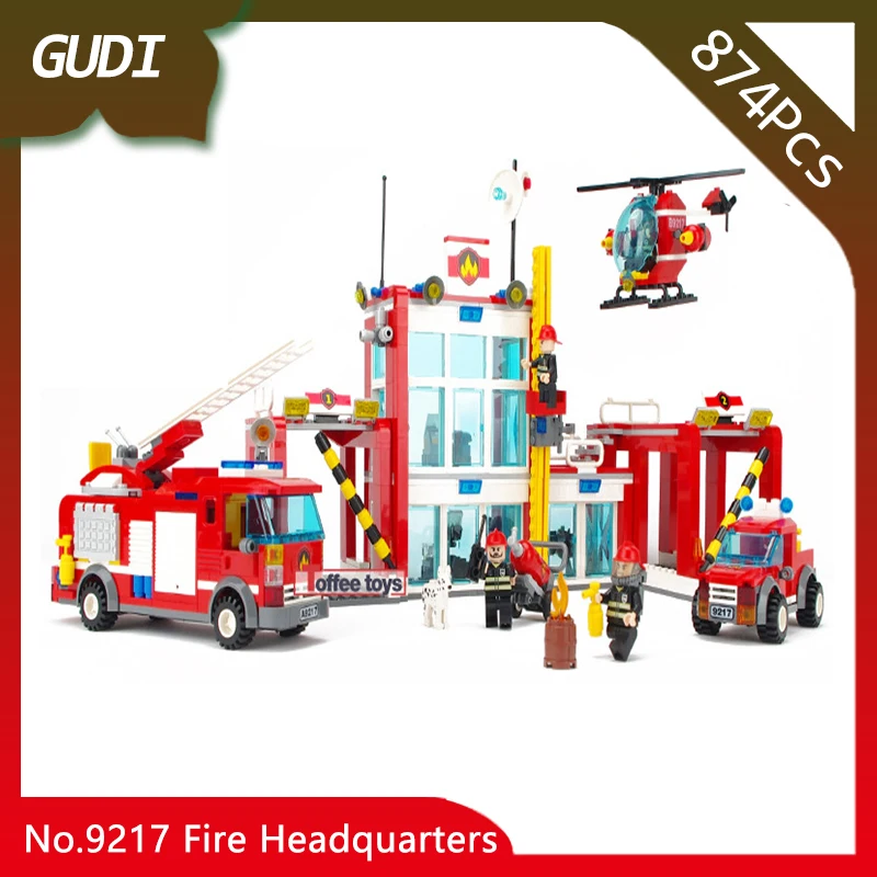 

GUDI 9217 874pcs City Series The Fire Headquarters Model Building Blocks Set Bricks Compatible with Legoings