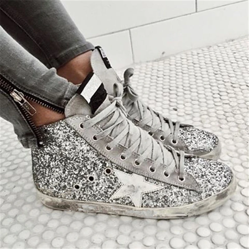 

Italy Genuine Leather Casual Women Shoes All Sport Star Women High Top Sneakers Footwear Zapatillas Flat Dirty Shoes Women 40
