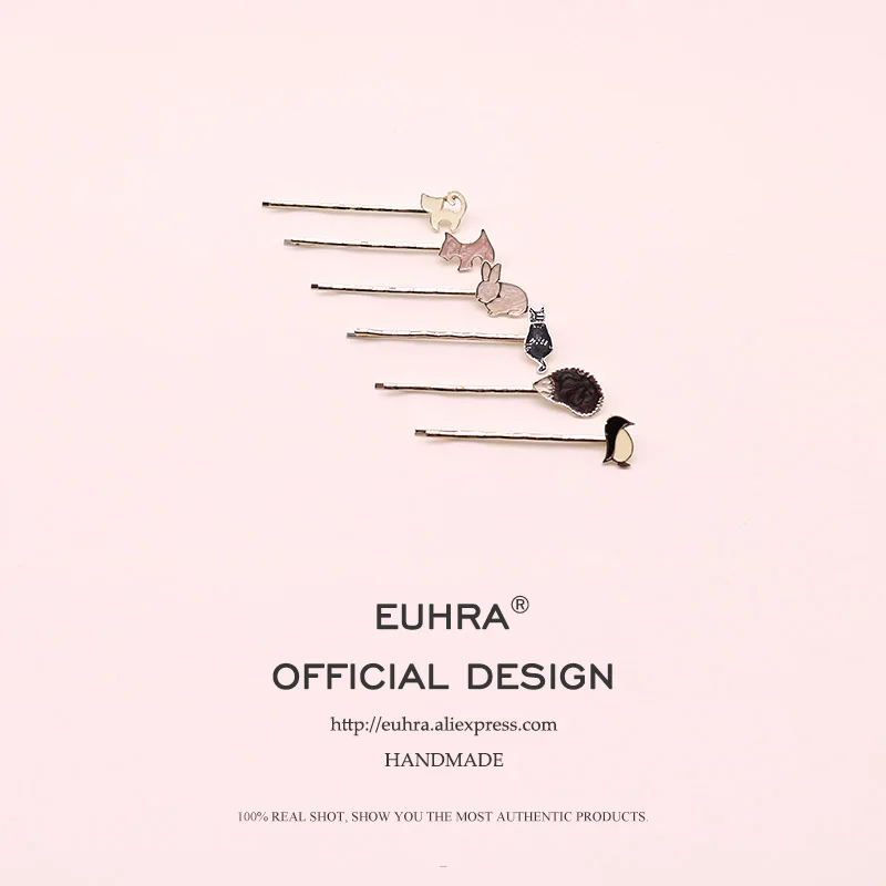

EUHRA 6 Colors Cute Animal Hair Pins Bobby Pin Women Rabbit Penguin Hedgehog Cat Dog Girls Hair Clip Kid Children Bob Pins
