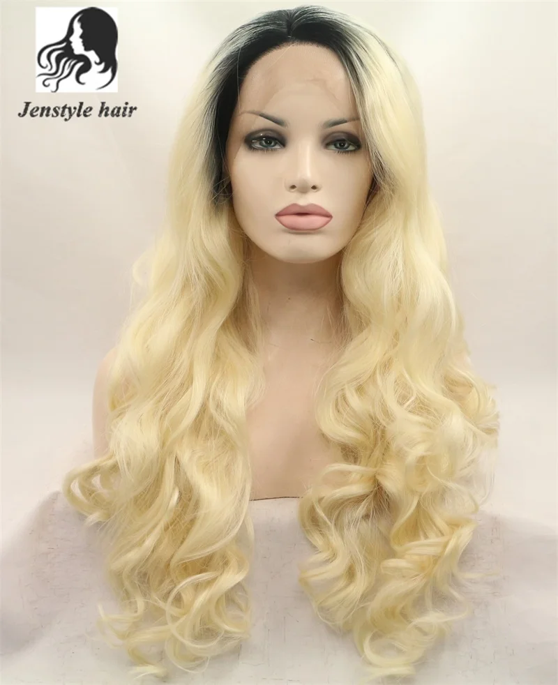 High Quality Blonde Wig Dark Roots Synthetic Lace Front Wig Wave