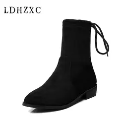 LDHZXC 2018 новые ботильоны на шнуровке, обувь на среднем каблуке весна-осень ботинки женская мода в стиле панк большие размеры 34-43