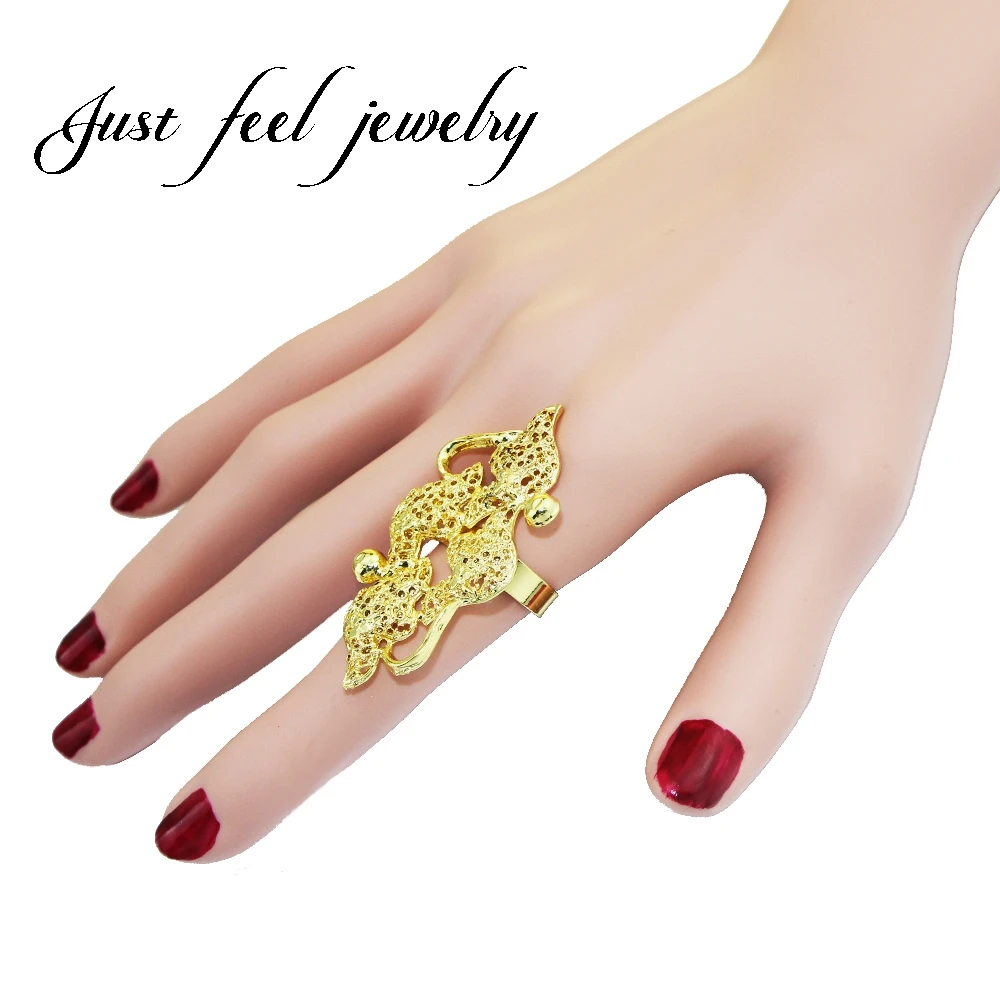 

JUST FEEL 2018 Fashion Resizable Dubai/Arab Rings Gold Color Exquisite Big Size Rings For Woman Bridal Wedding Jewelry