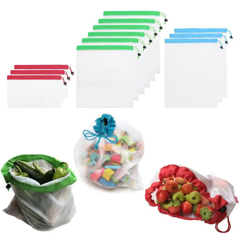 

24pcs/set Reusable Mesh Produce Bags Washable Bags for Grocery Shopping Storage Fruit Vegetable Toys Sundries Organizer Storage