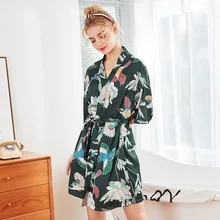 Зеленый, летний женский халат для сна, ночная рубашка, юката, Дамское вискозное мини-кимоно, банное платье, одежда для сна, халат, пижама, Mujer, M-XXL