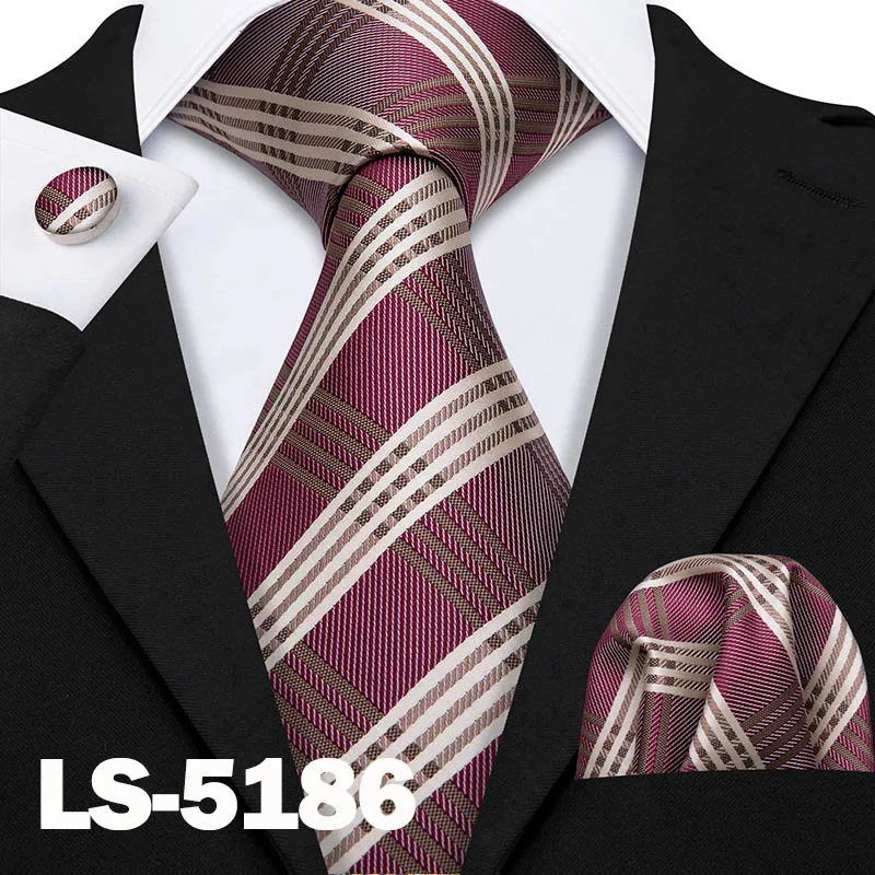 Классический Полосатый галстук с зеброй для мужчин s шелковый галстук Hanky Подарочная коробка набор жаккардовый мужской галстук золотой черный мужской галстук набор Barry.Wang LS-5173 - Цвет: LS-5186