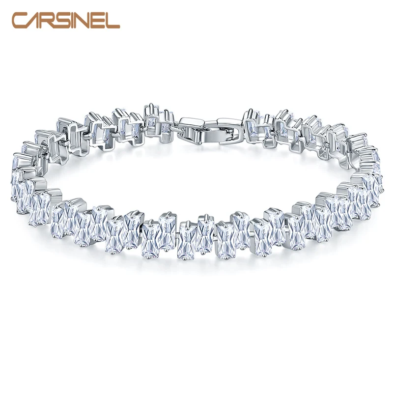 

CARSINEL Long 21 CM Silver Color Bracelet Charm AAA Cubic Zirconia Bracelet & Bangle Women Wedding Mother's Day Gift BR0164