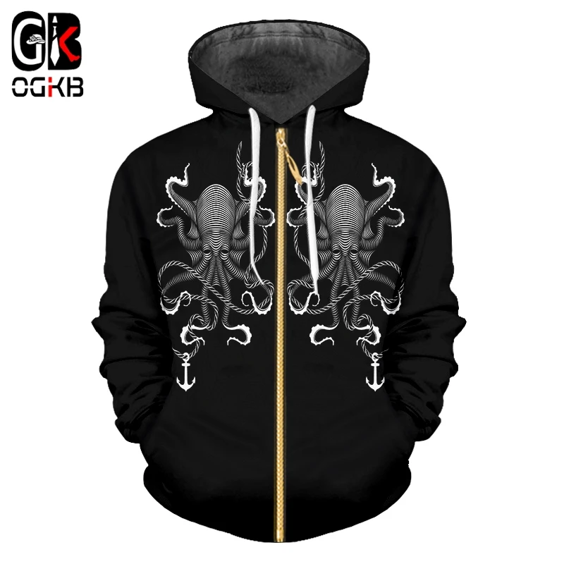 

OGKB New Hooded Zip Hoodie Men/Women 3d Print Octopus Sweatshirt Casual Hoodies Hooded Pullovers Jumpers 6XL