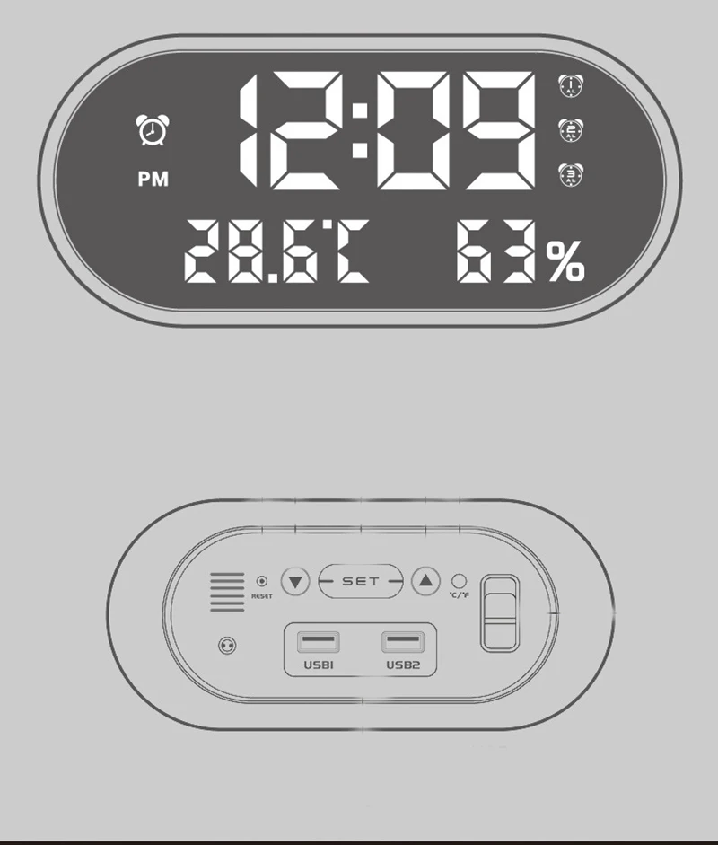 Светодиодный цифровой будильник с температурой Reveil часы USB электронные настольные часы овальное зеркало настольные часы Despertador