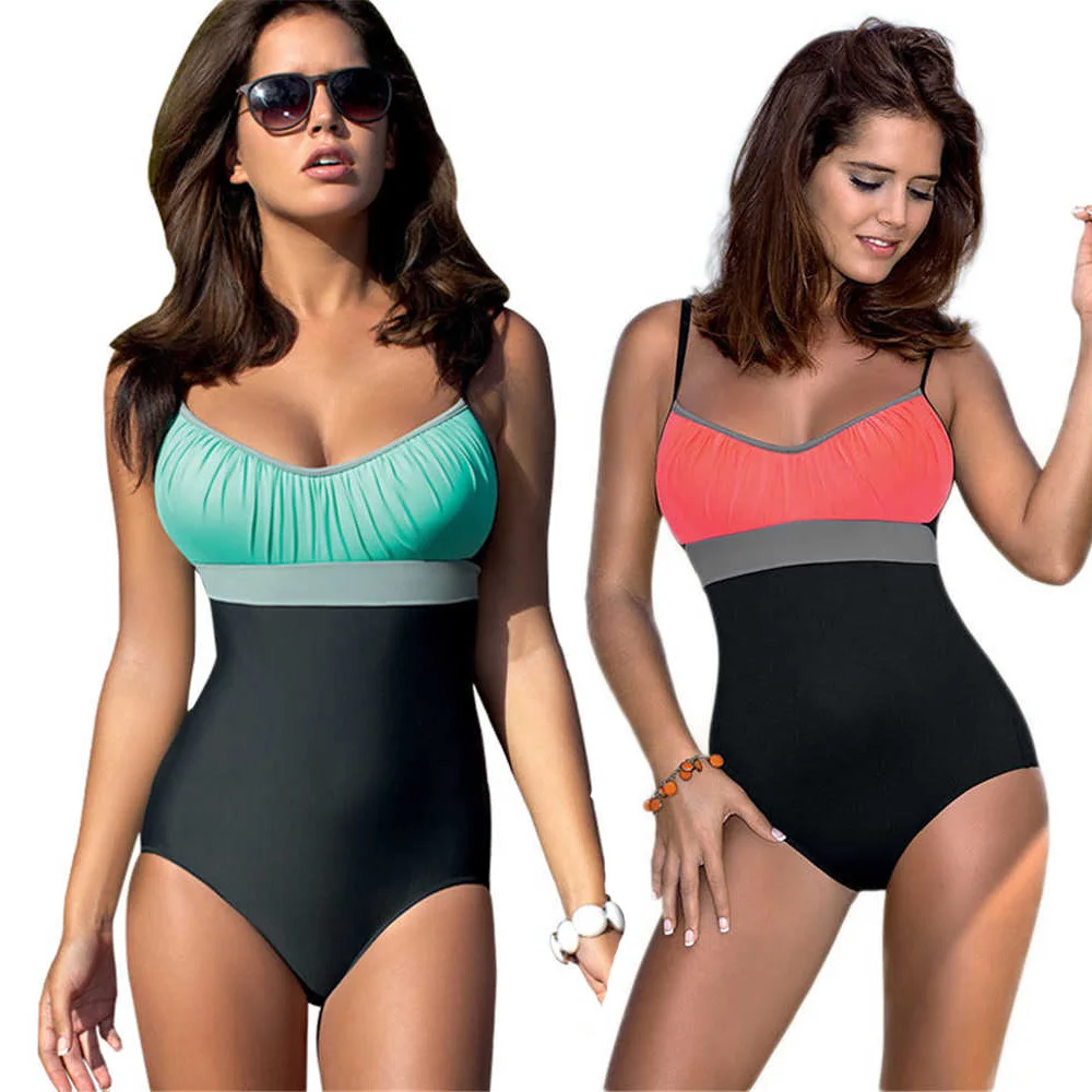

New One Piece Swimsuit Plus Size Swimwear Women Swimsuit 2018 Summer Large Beach Vintage Retro Bathing Suits Swim Wear