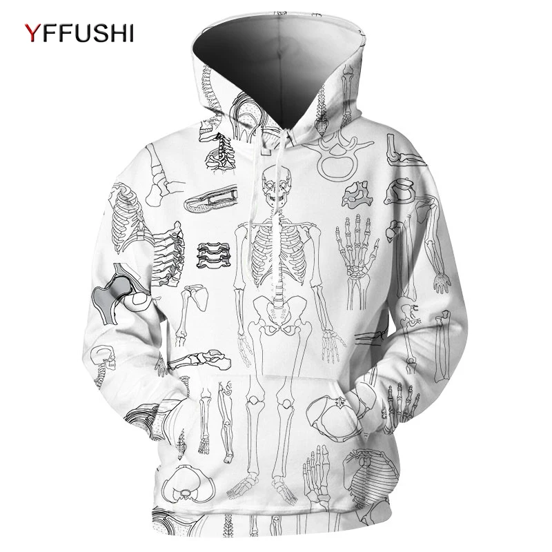 YFFUSHI новое поступление с принтом скелета мужская толстовка капюшоном модная