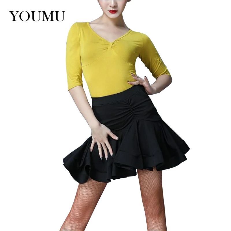 Женская юбка для сальсы, Танго, бальных танцев, Rumba, одноцветная, выше колена, мини-Империя 904-B044