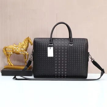 

Kaisiludi leather men's and women's universal handbag knitting casual new men's briefcase fashion computer bag satchel