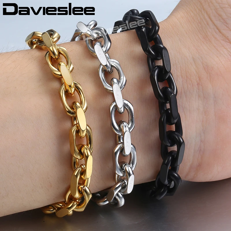 

Cable Chain Bracelets for Men Women T O Toggle Clasp Stainless Steel Gold Silver Black Mens Bracelets Jewelry Gifts 9mm KBM65