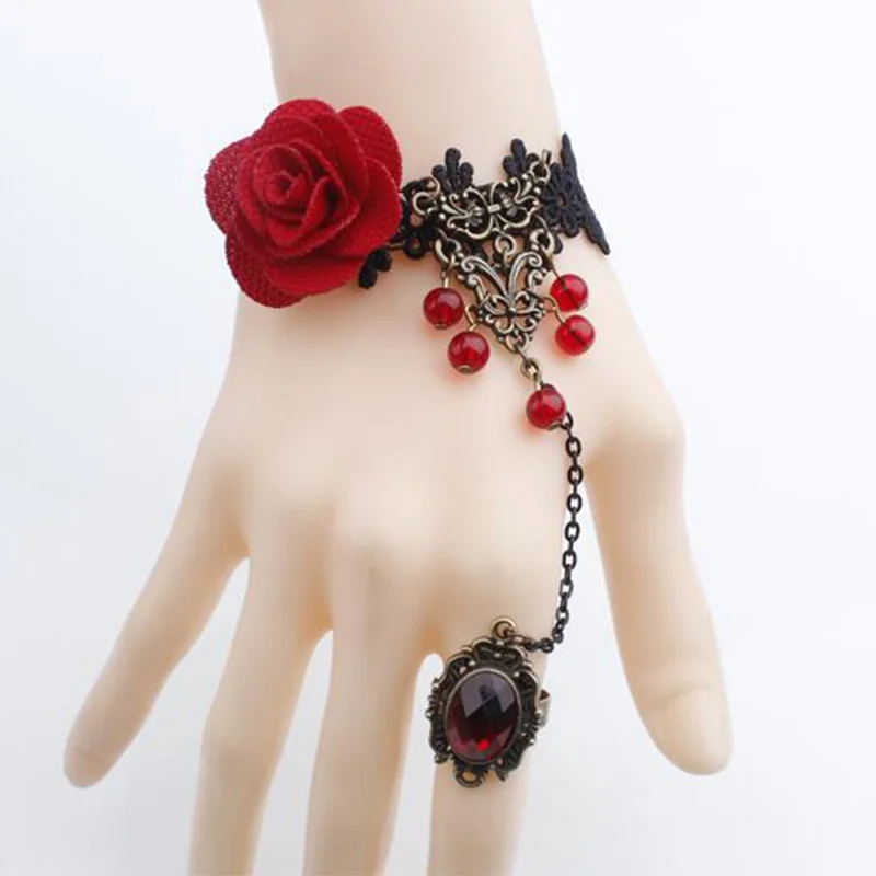 Charm Bracelets For Women Gothic font b Jewelry b font Vintage Royal Rose Lace Bracelet Bangles