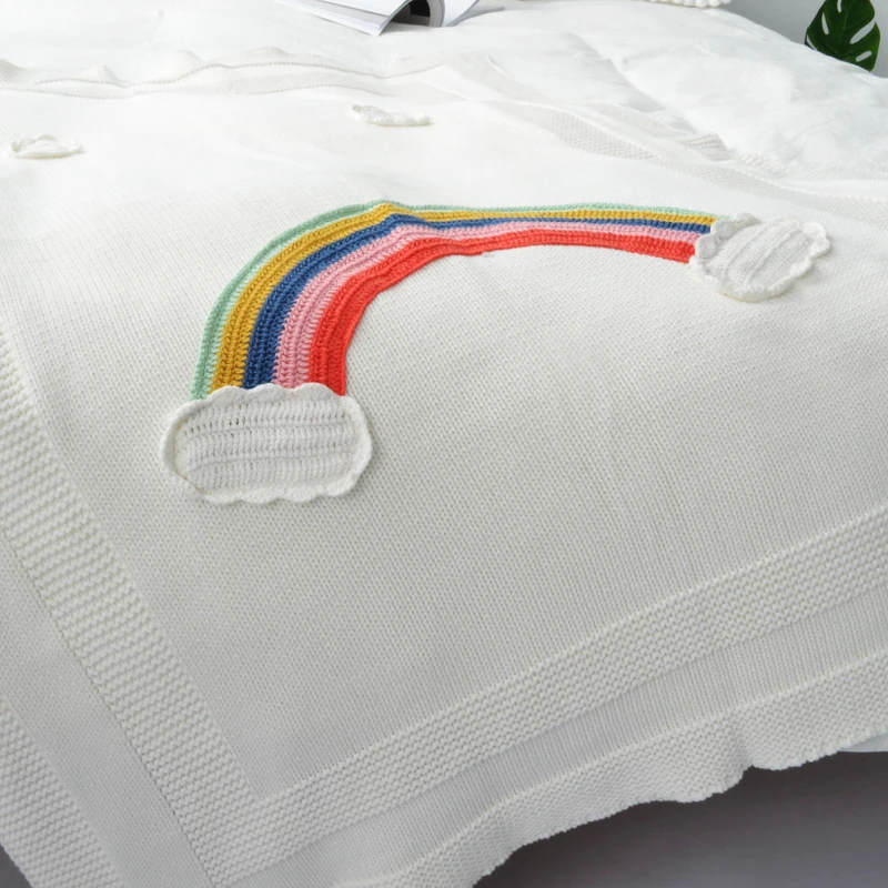 

Spring Handmade Rainbow Knitting Blanket Cotton Baby Linen Blanket