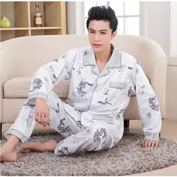 Thoshine бренд Весна-осень Для мужчин 100% хлопковые пижамы комплект Sleepcoat и брюки взрослых Повседневное пижамы и одежда для сна плюс Размеры