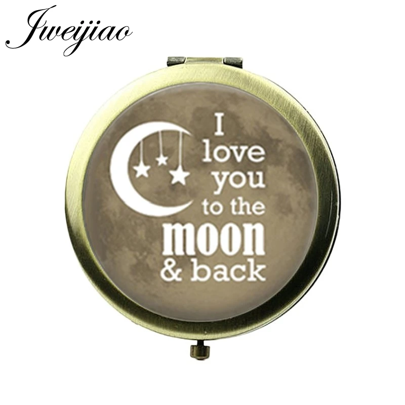 

JWEIJIAO I Love you to the moon and back Phrase Quote Pocket Mirror High Quality Metal Round Floding Makeup Compact mirrors
