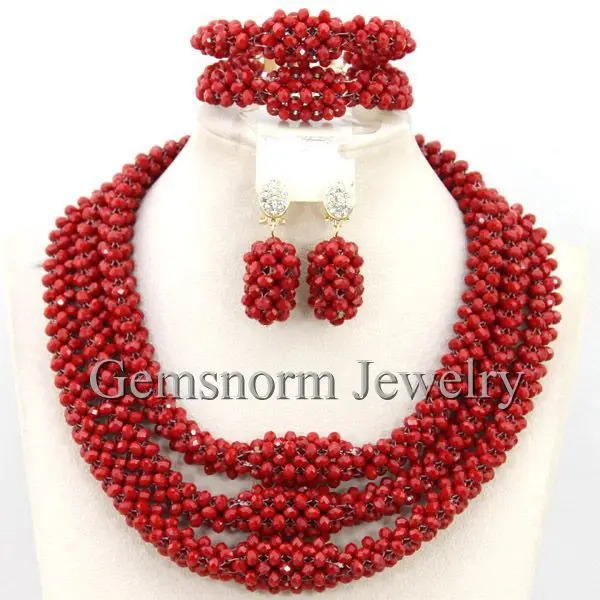 Charms Opaque Red Traditional Wedding Nigerian African Crystal Beads Jewelry Set Gift Jewelry Set Free Shipping WB412 Charms Opaque Red Traditional Wedding Nigerian African Crystal Beads Jewelry Set Gift Jewelry Set Free Shipping WB412