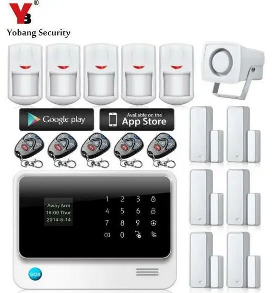 

YoBang Security GSM Wireless Burglar Alarm System Security Android IOS APP For Wired Alert Window Door Alarm Sensor 433MHZ.
